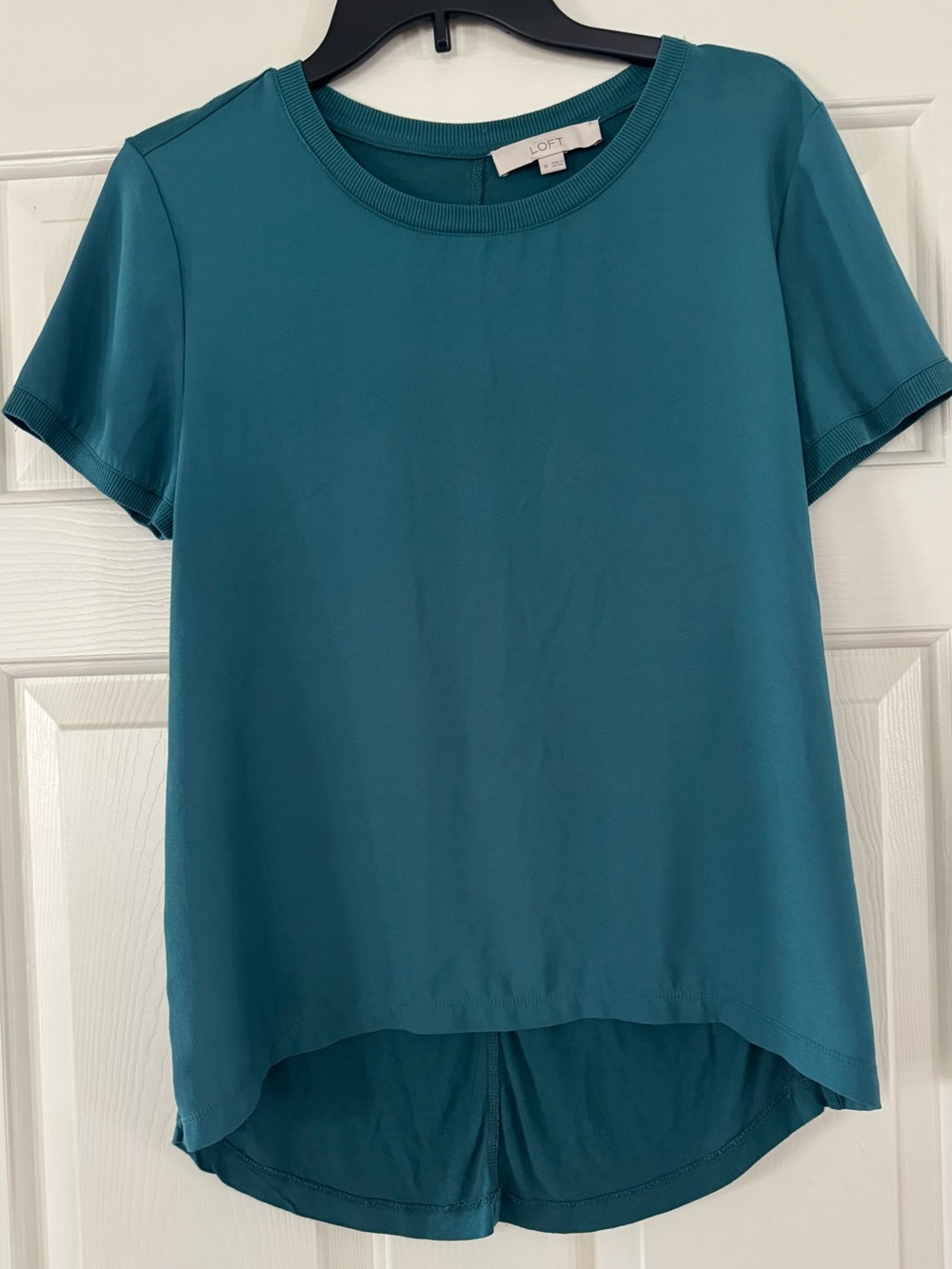 LOFT Teal Short-Sleeve Crewneck Blouse medium